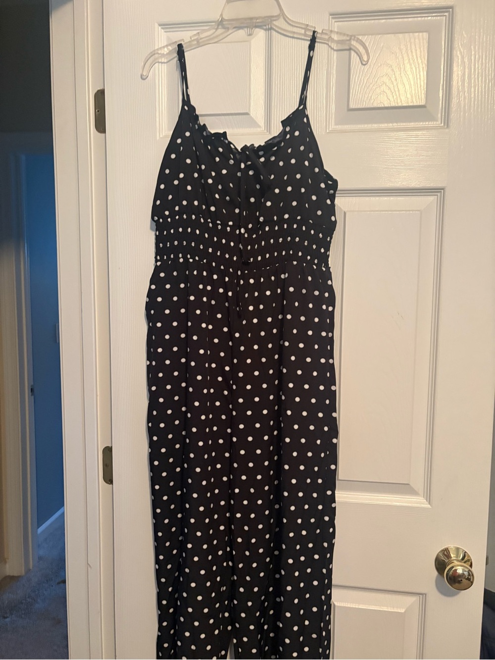 SHEIN Black & White Polka Dot Spaghetti Strap Jumpsuit